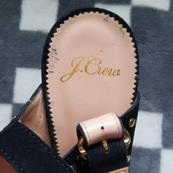 J.Crew Stella 3.5 Inch Block Heel Black Suede Leather Strappy Sandal Size 8.5 - Picture 8 of 16